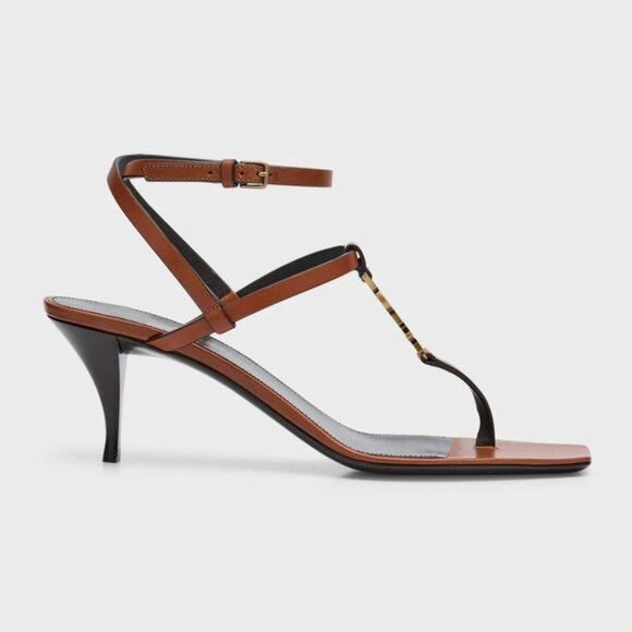 Saint Laurent Cassandra 60 YSL Logo Thong Ankle Strap Sandals Heels Shoes - Picture 3 of 16
